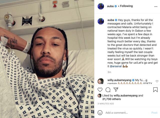 真人视讯-奥巴梅扬疟疾住院 枪手大将上月回国家队时染病