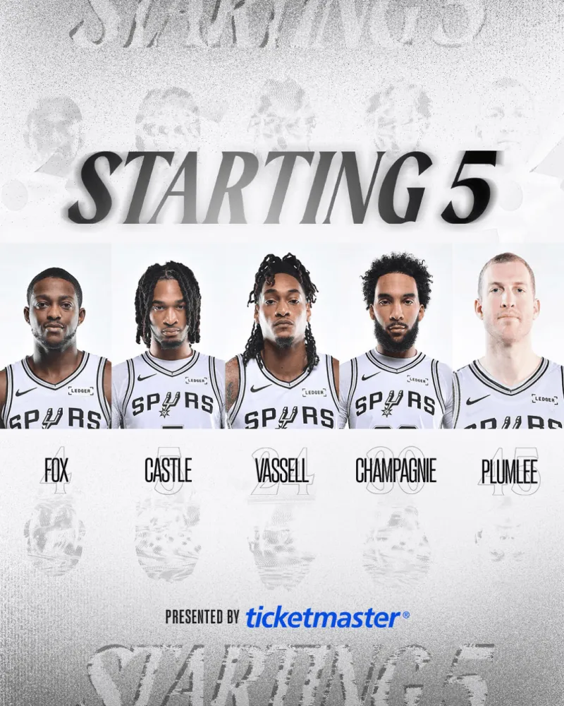 真人视讯-马刺首发:福克斯、卡斯尔、瓦塞尔、尚帕尼、普拉姆利